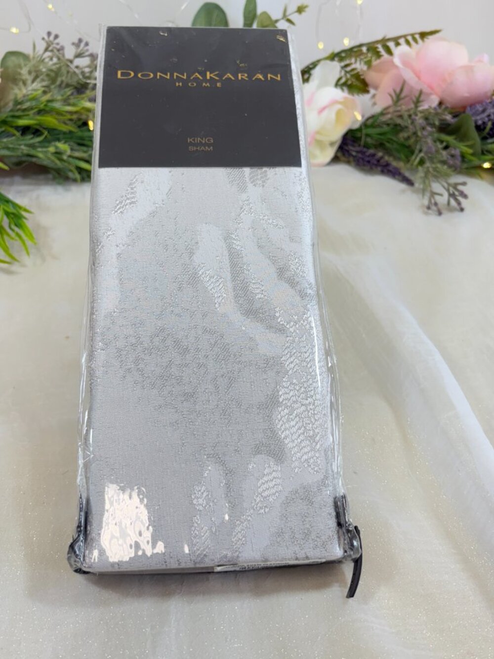 Donna Karan LUNA Collection KING PILLOW SHAM Platinum Silver 36” x 20” ONE New
